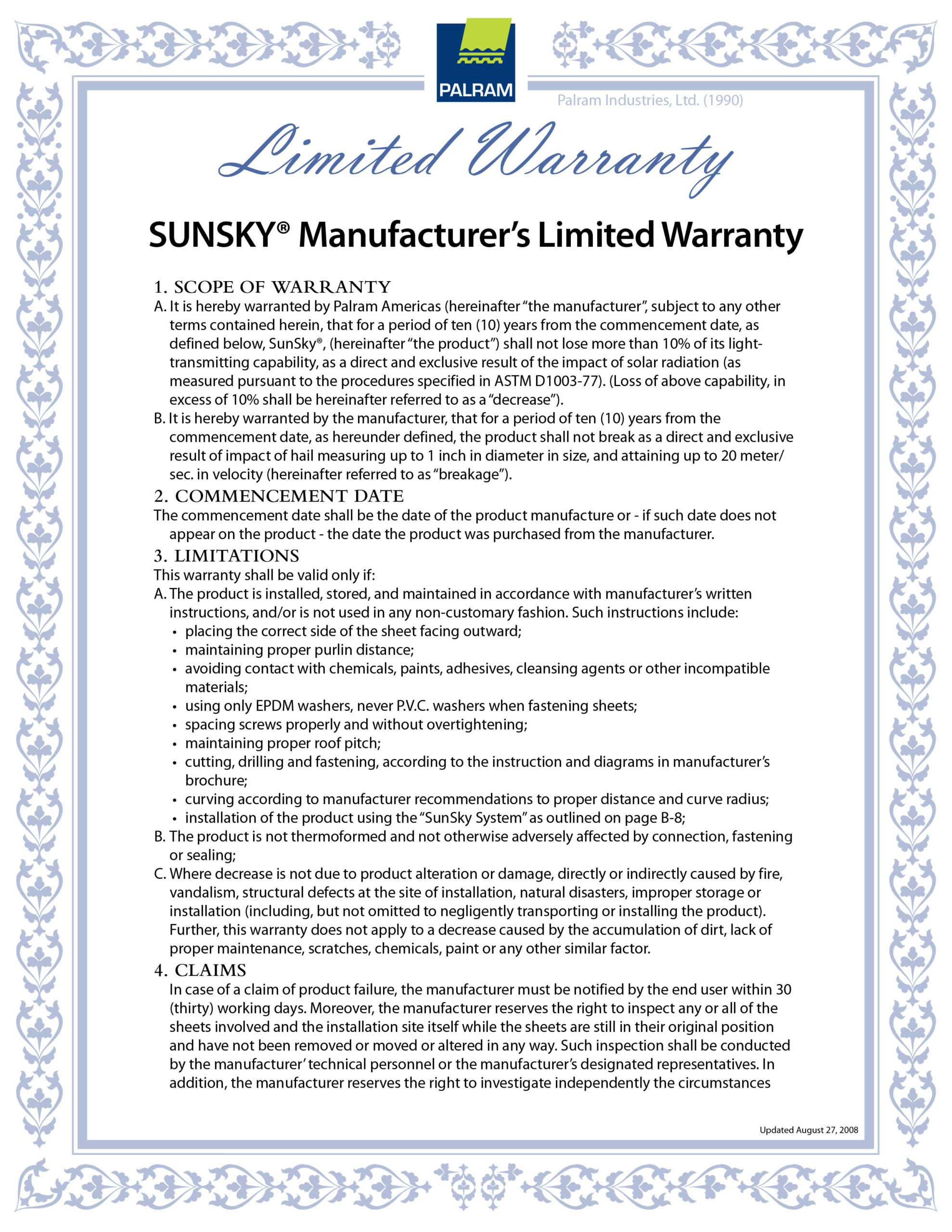 Polycarbonate Warranty