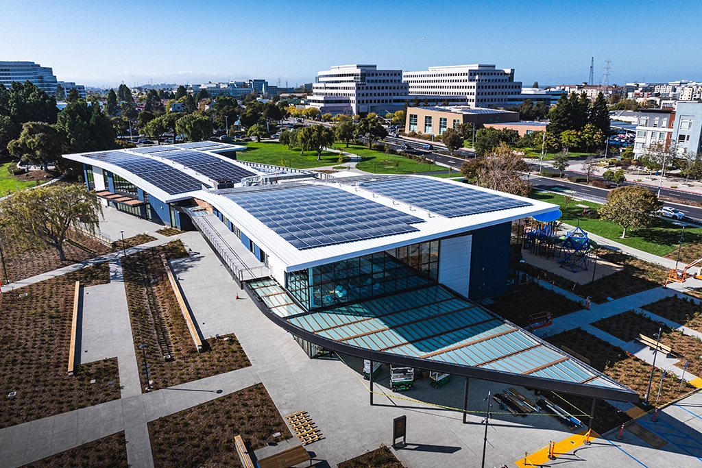 Foster-City-1 The new Foster City Recreation Center in Foster City, CA features AEP Span's SpanSeam™ roofing in a Regal White color.