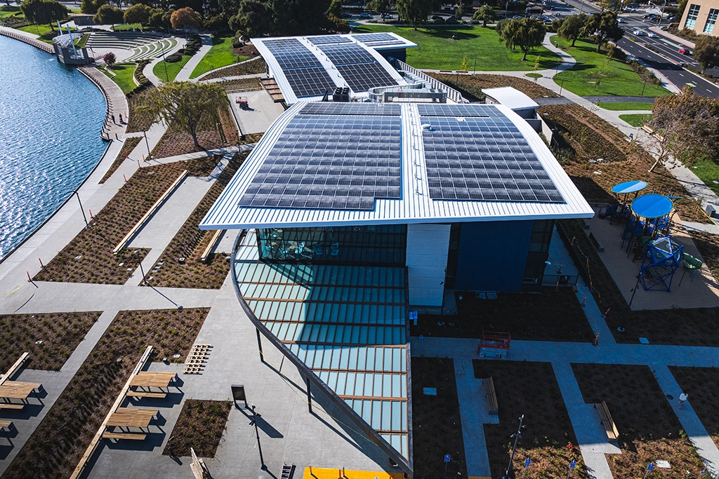 Foster-City-2 The new Foster City Recreation Center in Foster City, CA features AEP Span's SpanSeam™ roofing in a Regal White color.