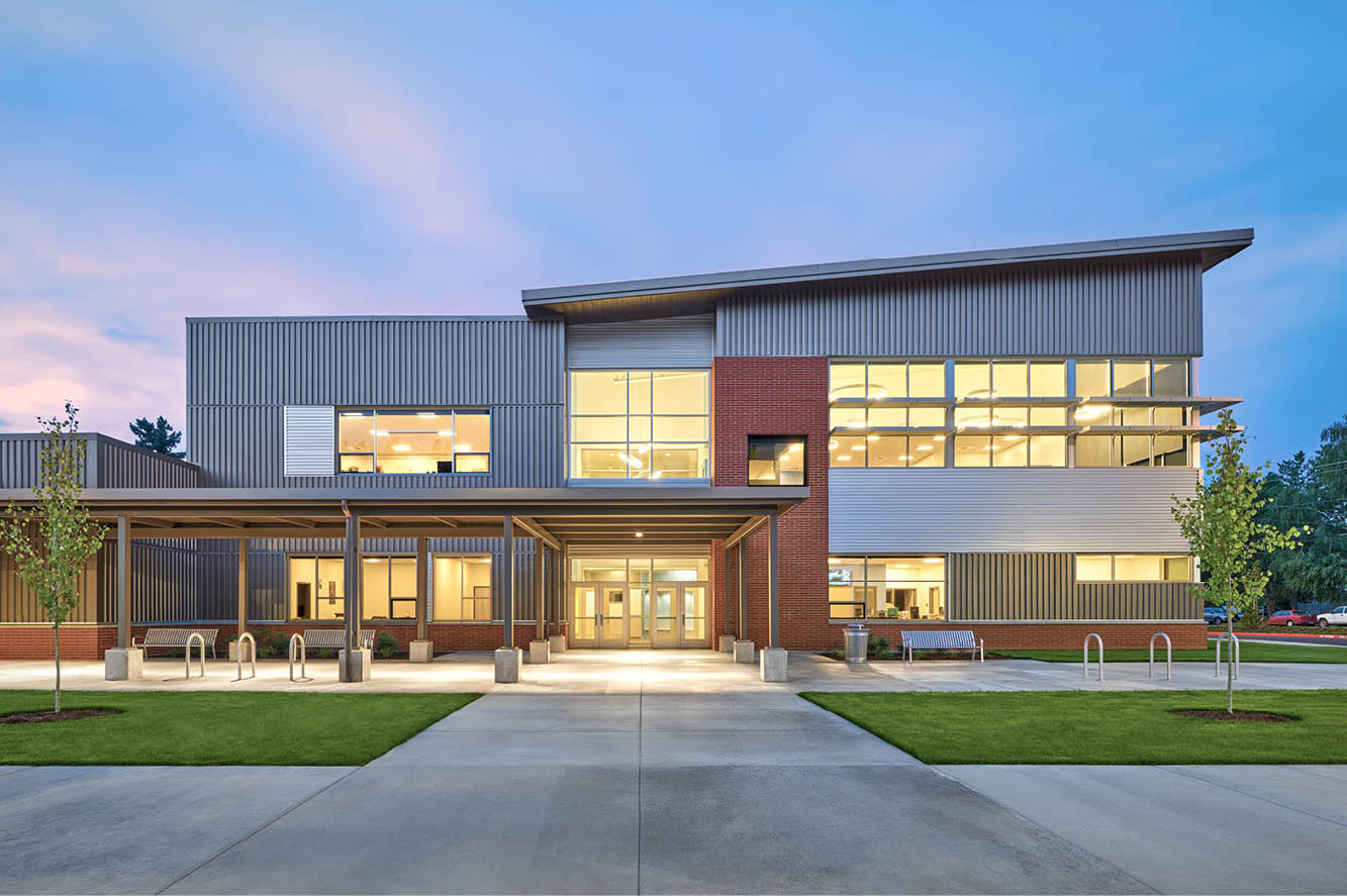 Vintage finish, in HR-36 metal siding panels on an elementary school