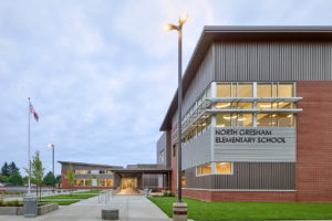 Vintage finish, in HR-36 metal siding panels on an elementary school