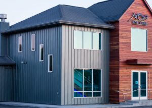 Corrugated metal profile mixed with wood 