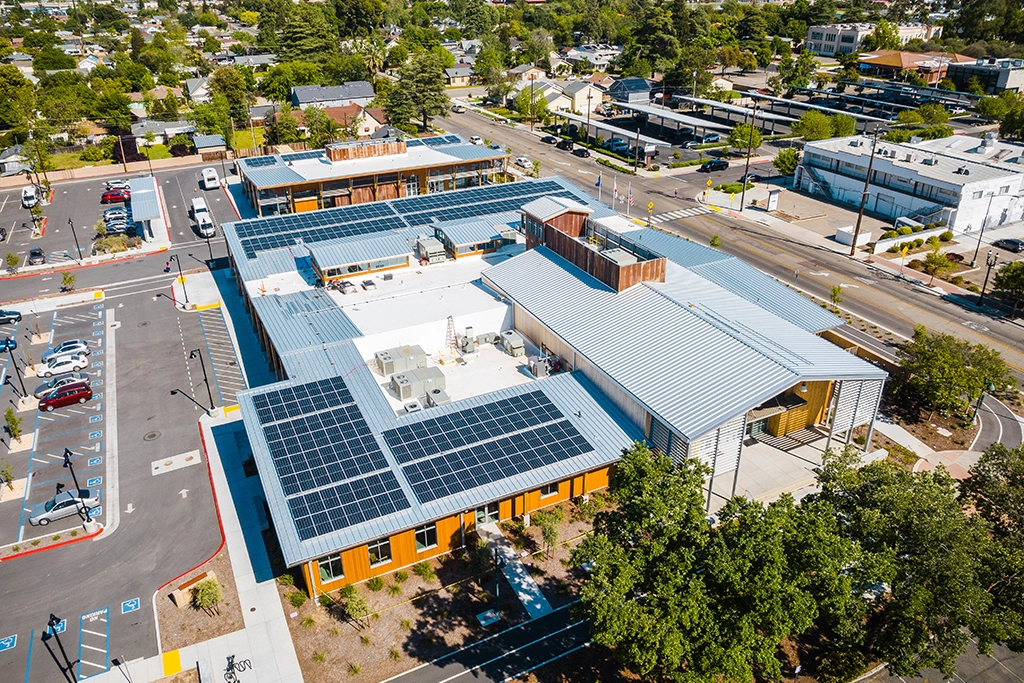 landmark-square-update-2 The Landmark Square Senior Center in Fresno, CA features AEP Span's 22ga SpanSeam™ panels in a ZINCALUME® bare finish.