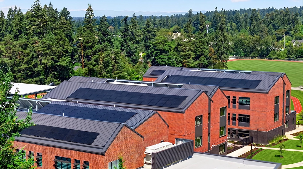 raleigh-hills-school-5 Raleigh Hills School in Beaverton, OR features AEP Span's Select Seam® Narrow Batten, Flush Panel, and Box Rib™ panels.
