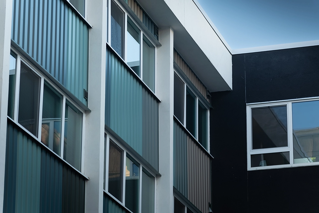 the-mod-10 The Mod apartments in Sacramento, CA feature AEP Span's Box Rib™ metal siding.