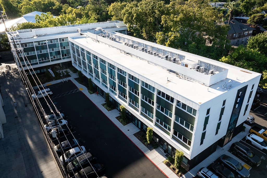 the-mod-2 The Mod apartments in Sacramento, CA feature AEP Span's Box Rib™ metal siding.