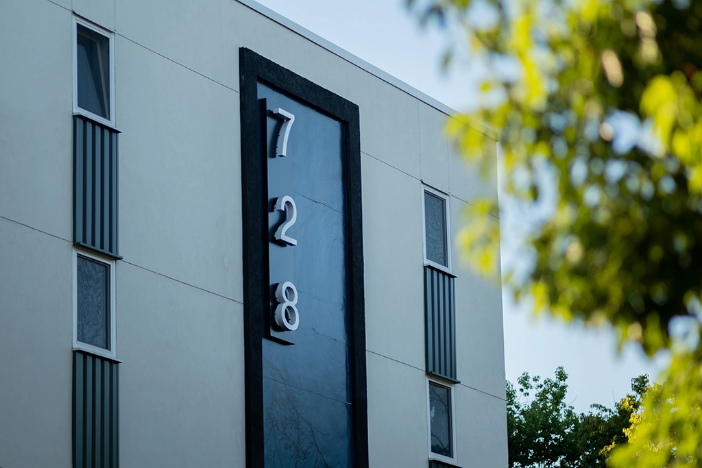the-mod-3 The Mod apartments in Sacramento, CA feature AEP Span's Box Rib™ metal siding.