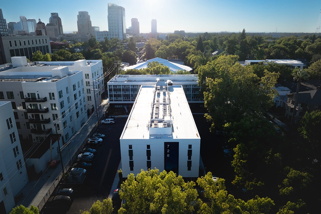 the-mod-7 The Mod apartments in Sacramento, CA feature AEP Span's Box Rib™ metal siding.